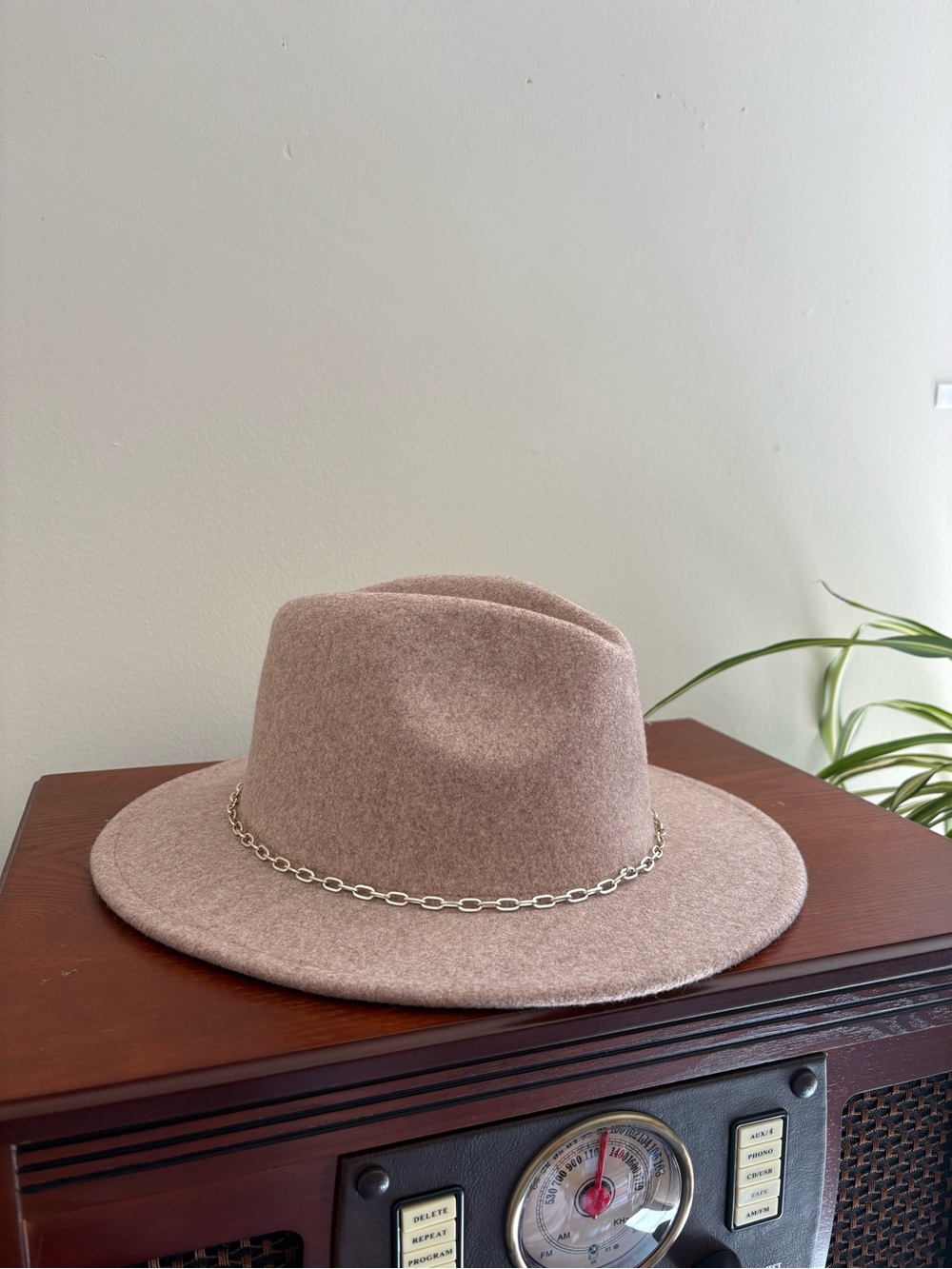 Anthropologie Womens Blush Wool Fedora Hat with Chain Trim - NWT